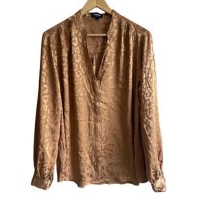 Express Leopard Print Satin Portofino Long Sleeve Button Up XL